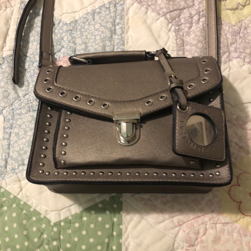 Catherine Malandrino Metallic Gray Stud-Accent Satchel